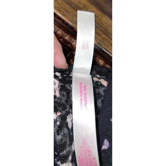 Victoria Secret PINK Bralette Bra Medium Push Up Blue Navy High Neck Halter Lace - Picture 13 of 14